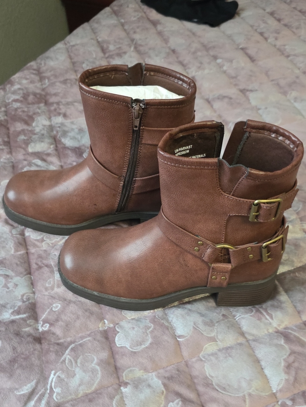 Women’s Brown Ankle Booties with Buckle Accent